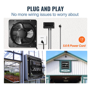 Shutter Exhaust Fan | 356mm EC-Motor Wall Vent Fan with Temp & Humidity Controller | 1024 CFM Variable Speed