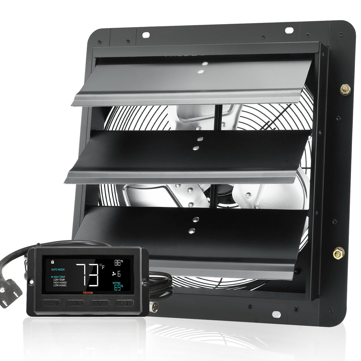 Shutter Exhaust Fan | 356mm EC-Motor Wall Vent Fan with Temp & Humidity Controller | 1024 CFM Variable Speed