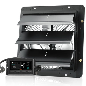Shutter Exhaust Fan | 356mm EC-Motor Wall Vent Fan with Temp & Humidity Controller | 1024 CFM Variable Speed