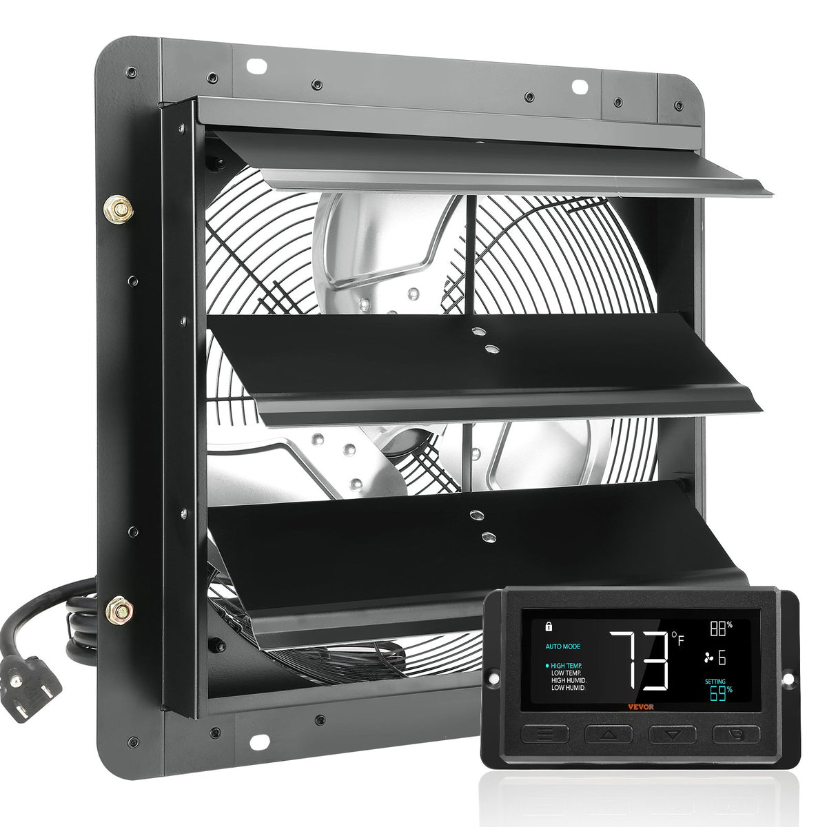 Shutter Exhaust Fan | 356mm EC-Motor Wall Vent Fan with Temp & Humidity Controller | 1024 CFM Variable Speed