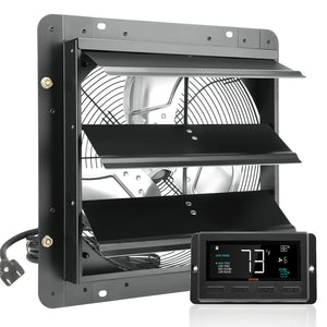 Shutter Exhaust Fan | 356mm EC-Motor Wall Vent Fan with Temp & Humidity Controller | 1024 CFM Variable Speed