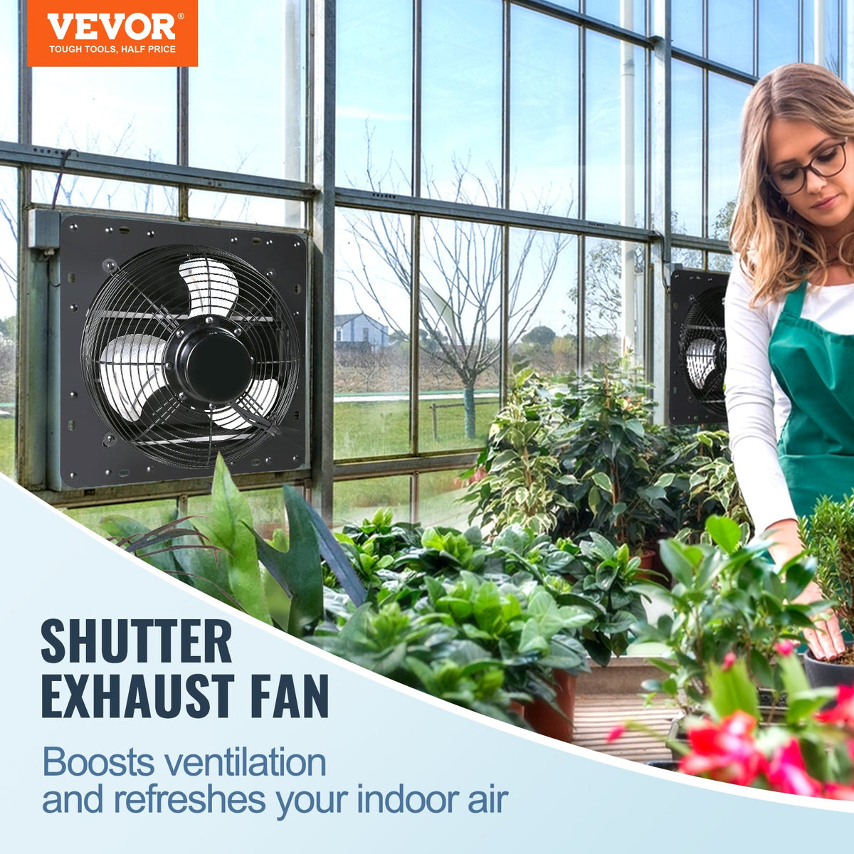 Shutter Exhaust Fan 16 Inch 406mm | Temperature & Humidity Controller | EC-Motor 1747 CFM | Variable Speed Wall Mount Fan | For Greenhouses, Garages & Sheds