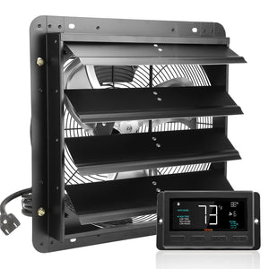 Shutter Exhaust Fan 16 Inch 406mm | Temperature & Humidity Controller | EC-Motor 1747 CFM | Variable Speed Wall Mount Fan | For Greenhouses, Garages & Sheds