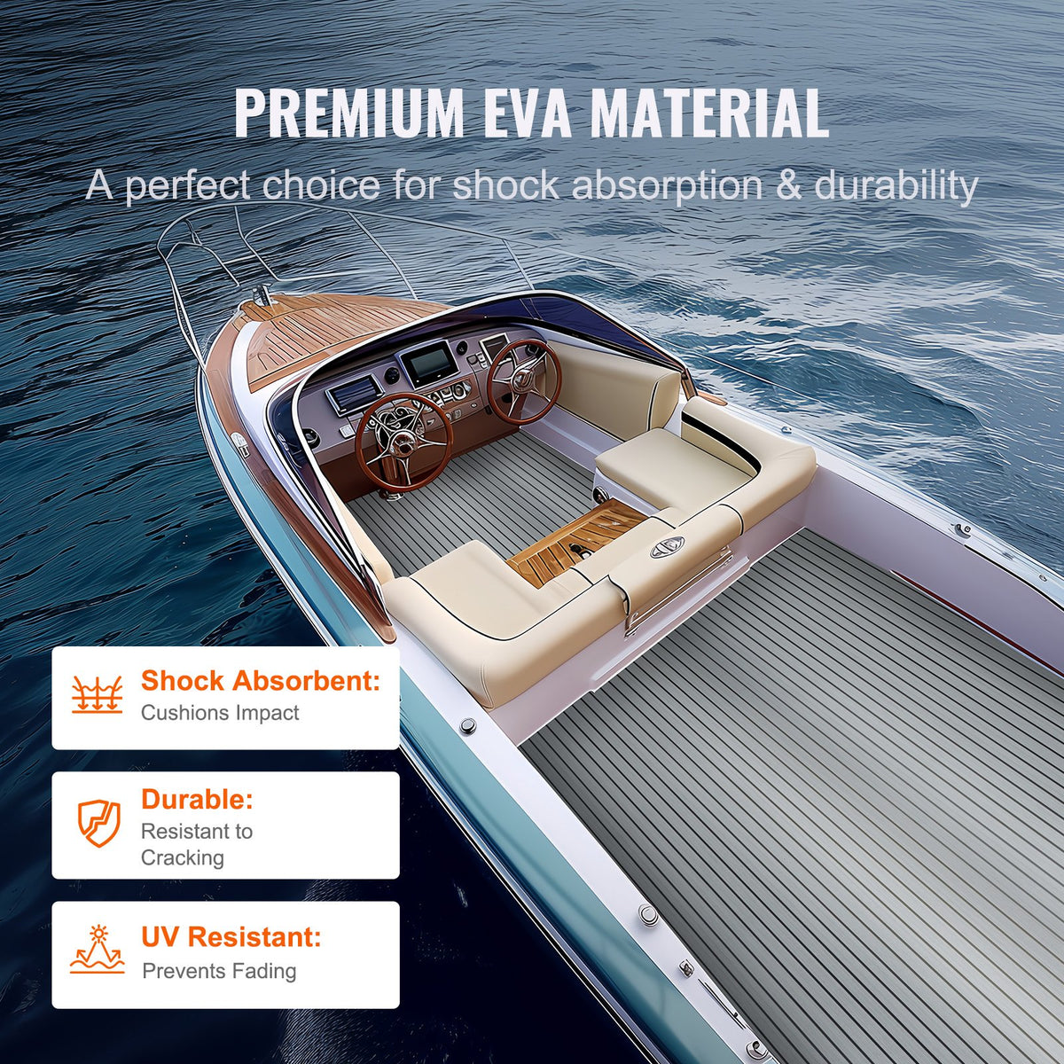 EVA Foam Boat Flooring 94.5"x45.7" | Self-Adhesive Marine Deck Mat 29.9 sq.ft | Non-Slip for Boats, Yachts & Kayaks