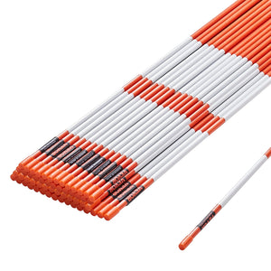 Driveway Markers 50 Pack | 121.5cm Orange Fiberglass Snow Stakes with Reflective Tape