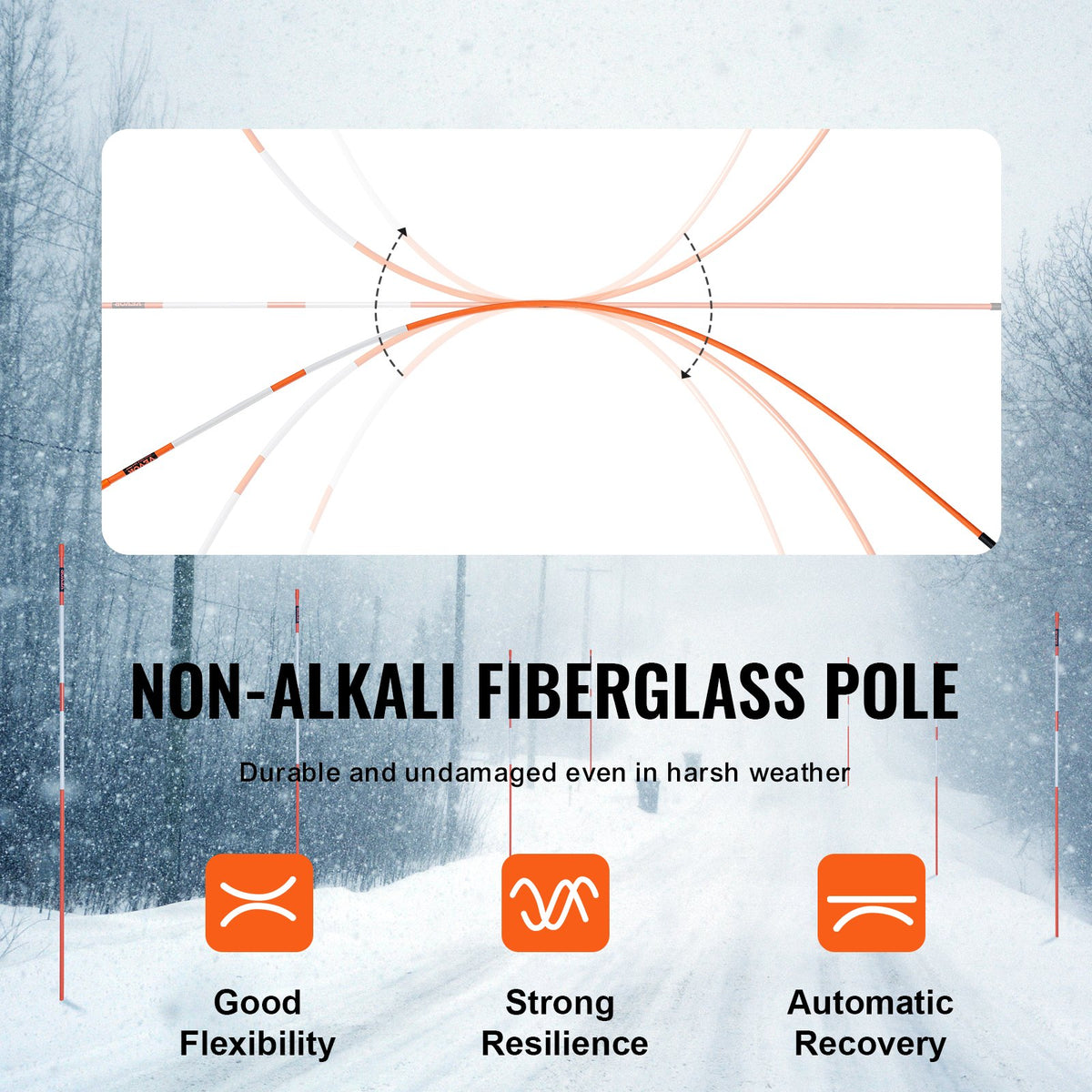 Driveway Markers 50 Pack | 121.5cm Orange Fiberglass Snow Stakes with Reflective Tape