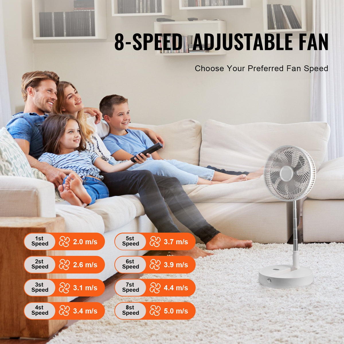 Foldable Oscillating Fan 12 Inch | 7200mAh Rechargeable Desk & Floor Fan | 4 Speeds | Remote Control & Quiet Operation