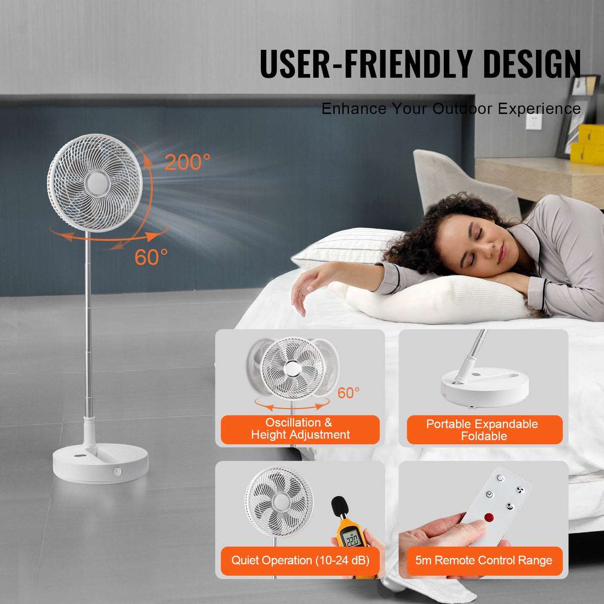 Foldable Oscillating Fan 12 Inch | 7200mAh Rechargeable Desk & Floor Fan | 4 Speeds | Remote Control & Quiet Operation