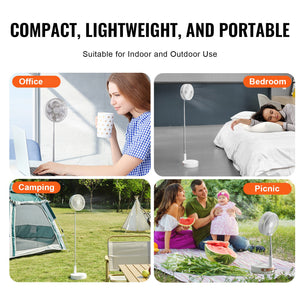 Foldable Oscillating Fan 8 Inch | Rechargeable 7200mAh Portable Desk & Floor Fan with Remote | 4 Speeds | Quiet Operation