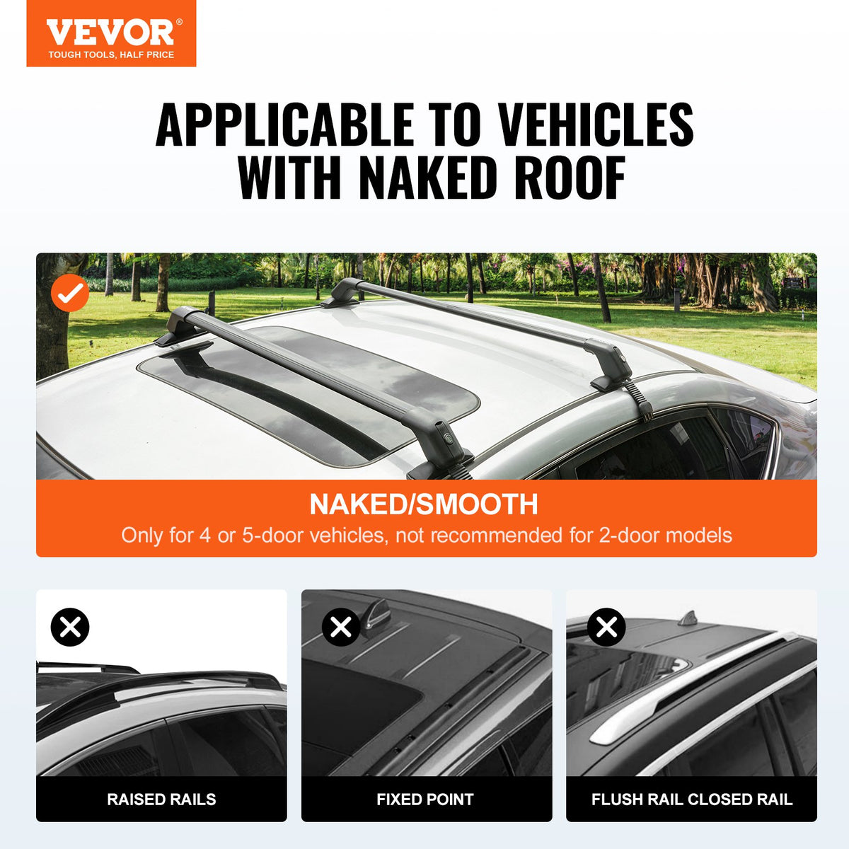 Universal Roof Rack Crossbar | Aluminium with Lock | For Naked Roof Vehicles