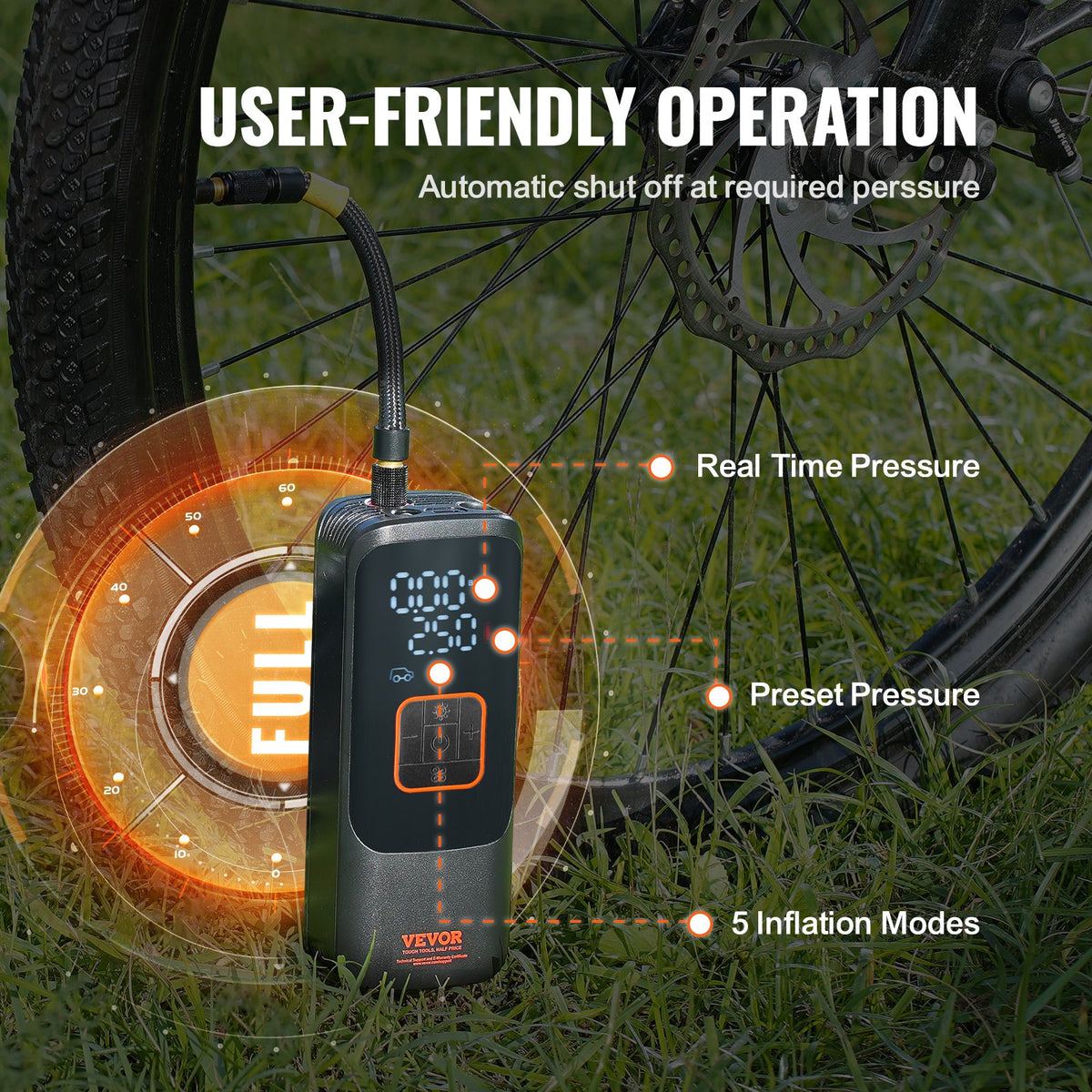 Portable Tire Inflator 150 PSI | 4000mAh Rechargeable Air Pump | LCD Pressure Gauge | Auto-Off | LED Light | For Cars, Bikes & Balls