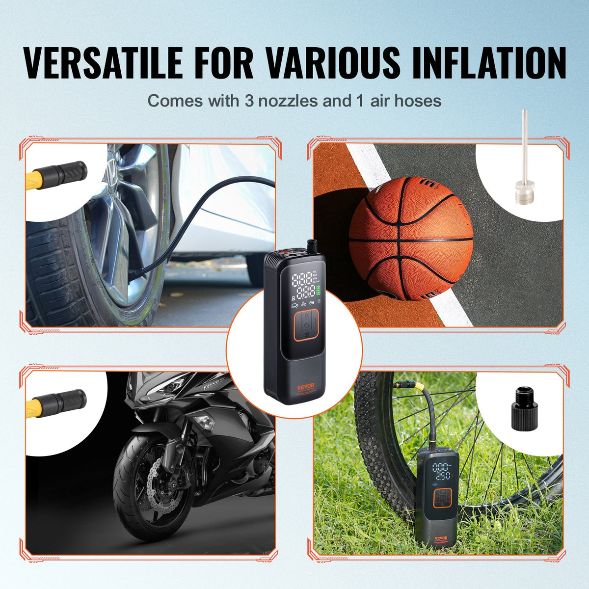Portable Tire Inflator 150 PSI | 4000mAh Rechargeable Air Pump | LCD Pressure Gauge | Auto-Off | LED Light | For Cars, Bikes & Balls