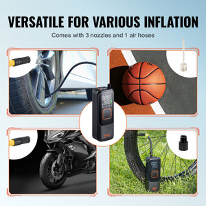 Portable Tire Inflator 150 PSI | 4000mAh Rechargeable Air Pump | LCD Pressure Gauge | Auto-Off | LED Light | For Cars, Bikes & Balls
