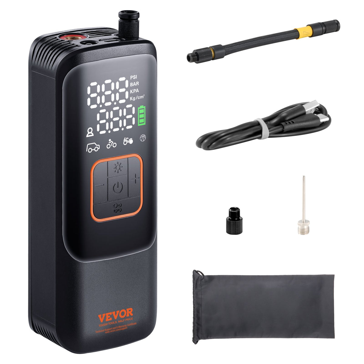 Portable Tire Inflator 150 PSI | 4000mAh Rechargeable Air Pump | LCD Pressure Gauge | Auto-Off | LED Light | For Cars, Bikes & Balls