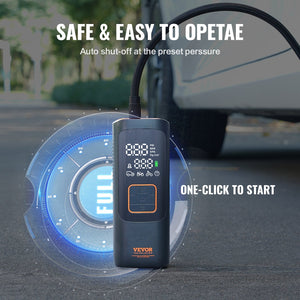 Tire Inflator 7800mAh | Cordless Electric Air Pump 160PSI | LCD Gauge, LED Light | For Cars, E-Bikes, Motorcycles & Balls