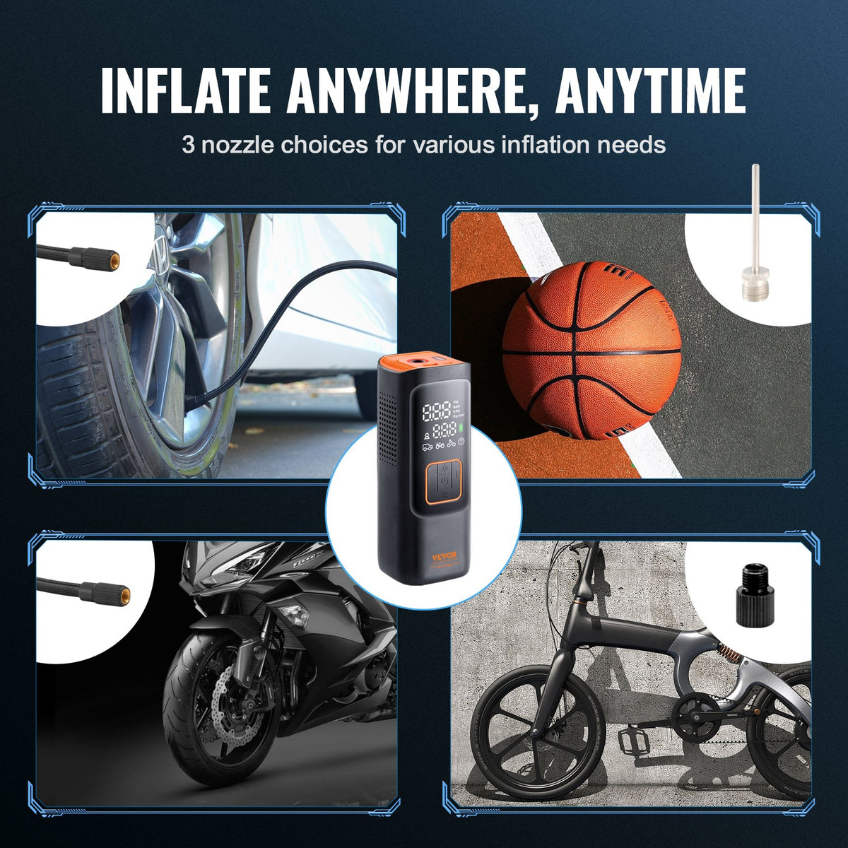 Tire Inflator 7800mAh | Cordless Electric Air Pump 160PSI | LCD Gauge, LED Light | For Cars, E-Bikes, Motorcycles & Balls