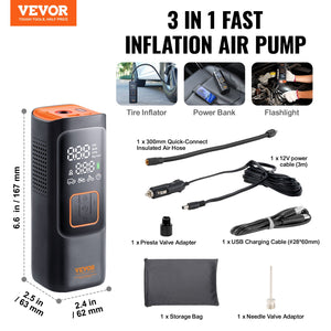 Tire Inflator 7800mAh | Cordless Electric Air Pump 160PSI | LCD Gauge, LED Light | For Cars, E-Bikes, Motorcycles & Balls