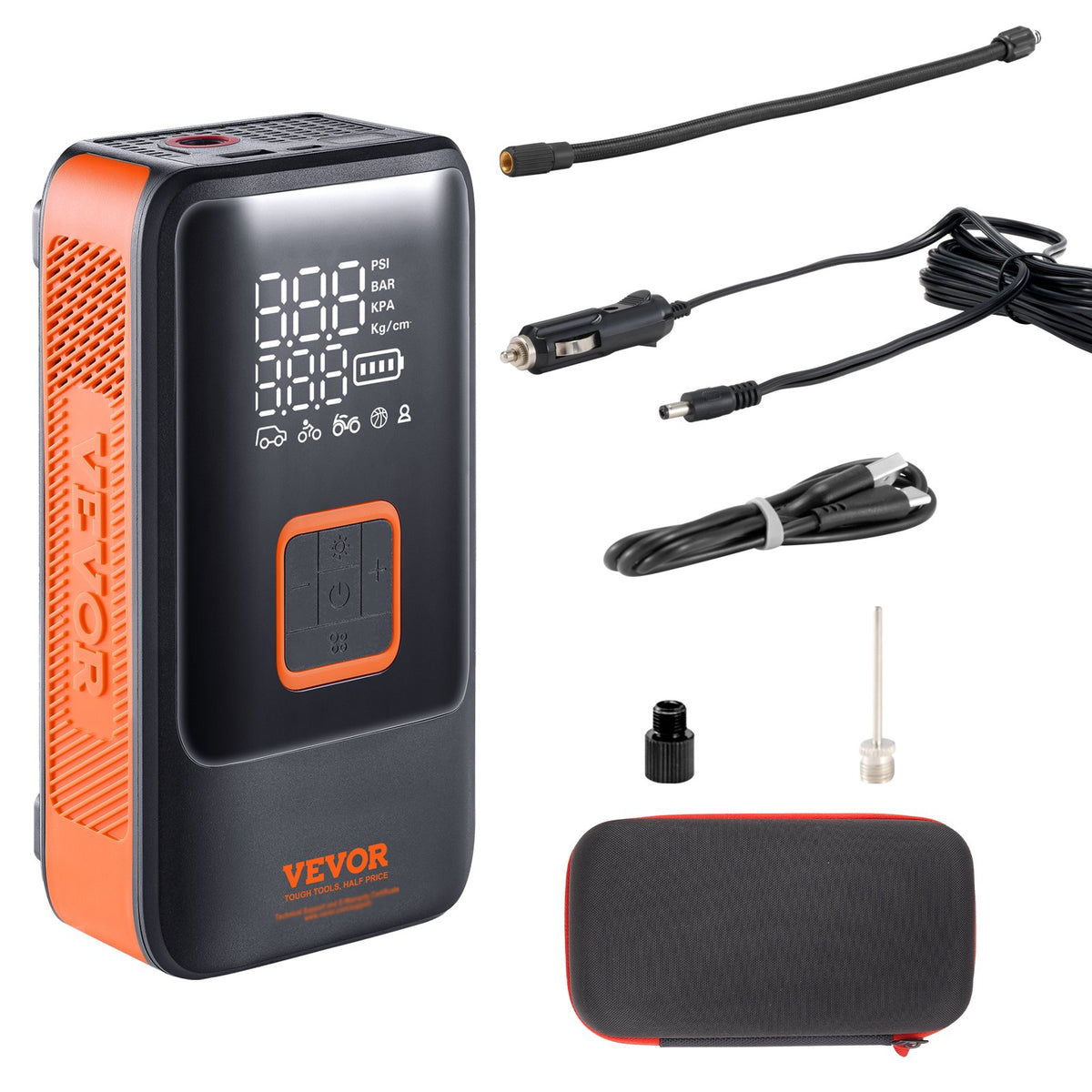 Portable Tire Inflator | Dual Cylinder 12000mAh Rechargeable Air Pump | 30s Fast Inflation | LCD Gauge | Auto-Off | For Car, Motorcycle & Bike