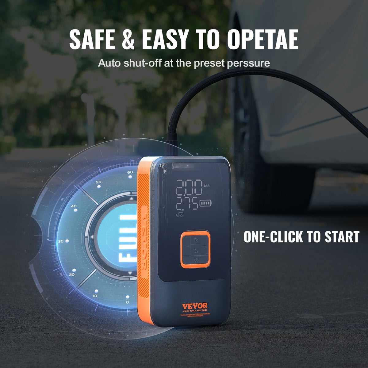 Portable Tire Inflator | Dual Cylinder 12000mAh Rechargeable Air Pump | 30s Fast Inflation | LCD Gauge | Auto-Off | For Car, Motorcycle & Bike