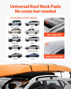 Soft Roof Rack Pads | 15.5" 176lb Load Capacity for Kayak, Canoe, Surfboard
