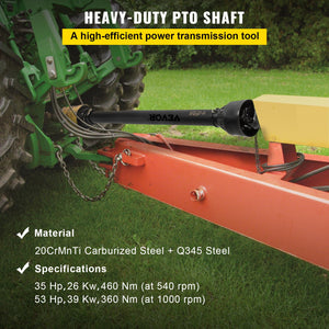 PTO Shaft | 1-3/8" x 6 Spline Ends Round End T4 | Adjustable 43"-61" Tractor Drive Shaft