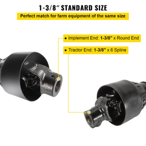 PTO Shaft | 1-3/8" x 6 Spline Ends Round End T4 | Adjustable 43"-61" Tractor Drive Shaft