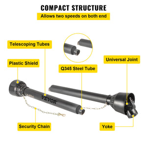 PTO Shaft | 1-3/8" x 6 Spline Ends Round End T4 | Adjustable 43"-61" Tractor Drive Shaft