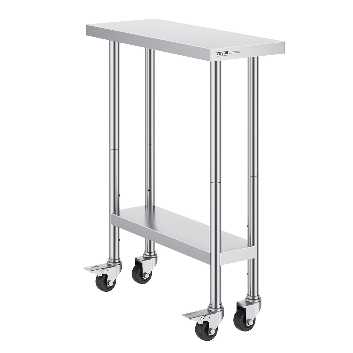 Stainless Steel Work Table | 30x12x38" Food Prep Table with 4 Wheels | Adjustable Height Levels for Commercial Kitchen