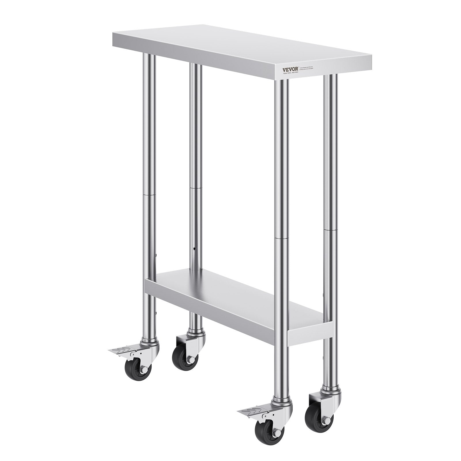 Stainless Steel Work Table | 30x12x38" Food Prep Table with 4 Wheels | Adjustable Height Levels for Commercial Kitchen