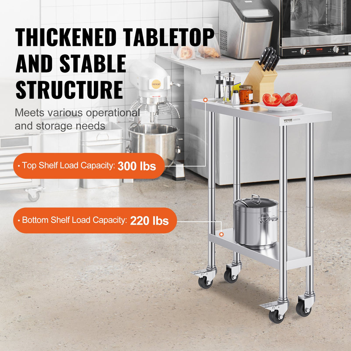 Stainless Steel Work Table | 30x12x38" Food Prep Table with 4 Wheels | Adjustable Height Levels for Commercial Kitchen
