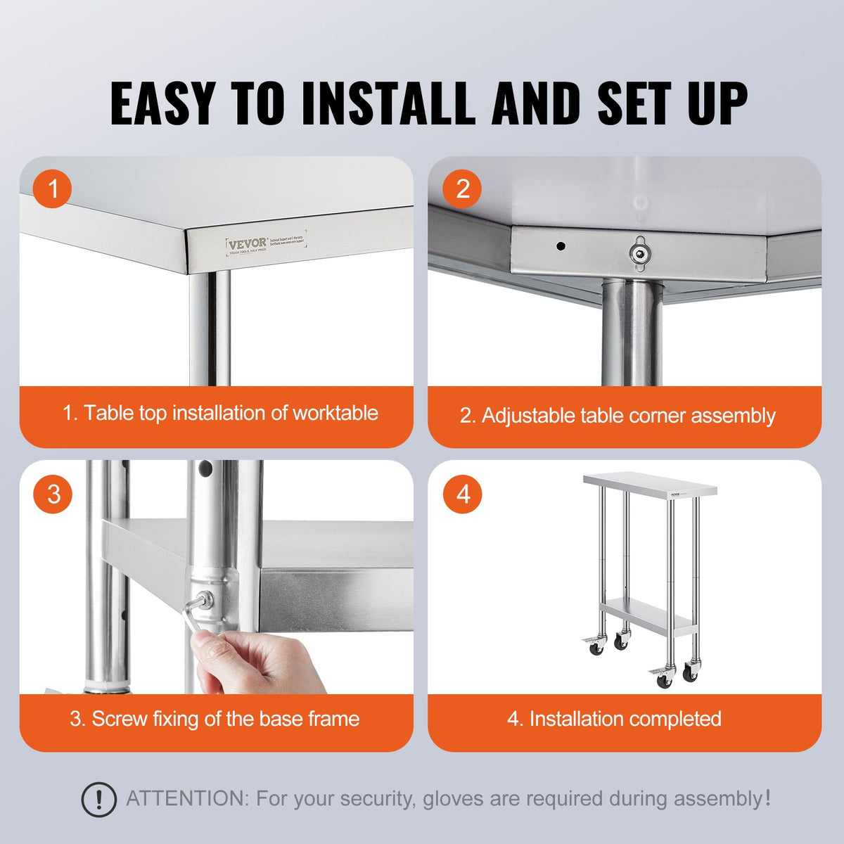 Stainless Steel Work Table | 30x12x38" Food Prep Table with 4 Wheels | Adjustable Height Levels for Commercial Kitchen