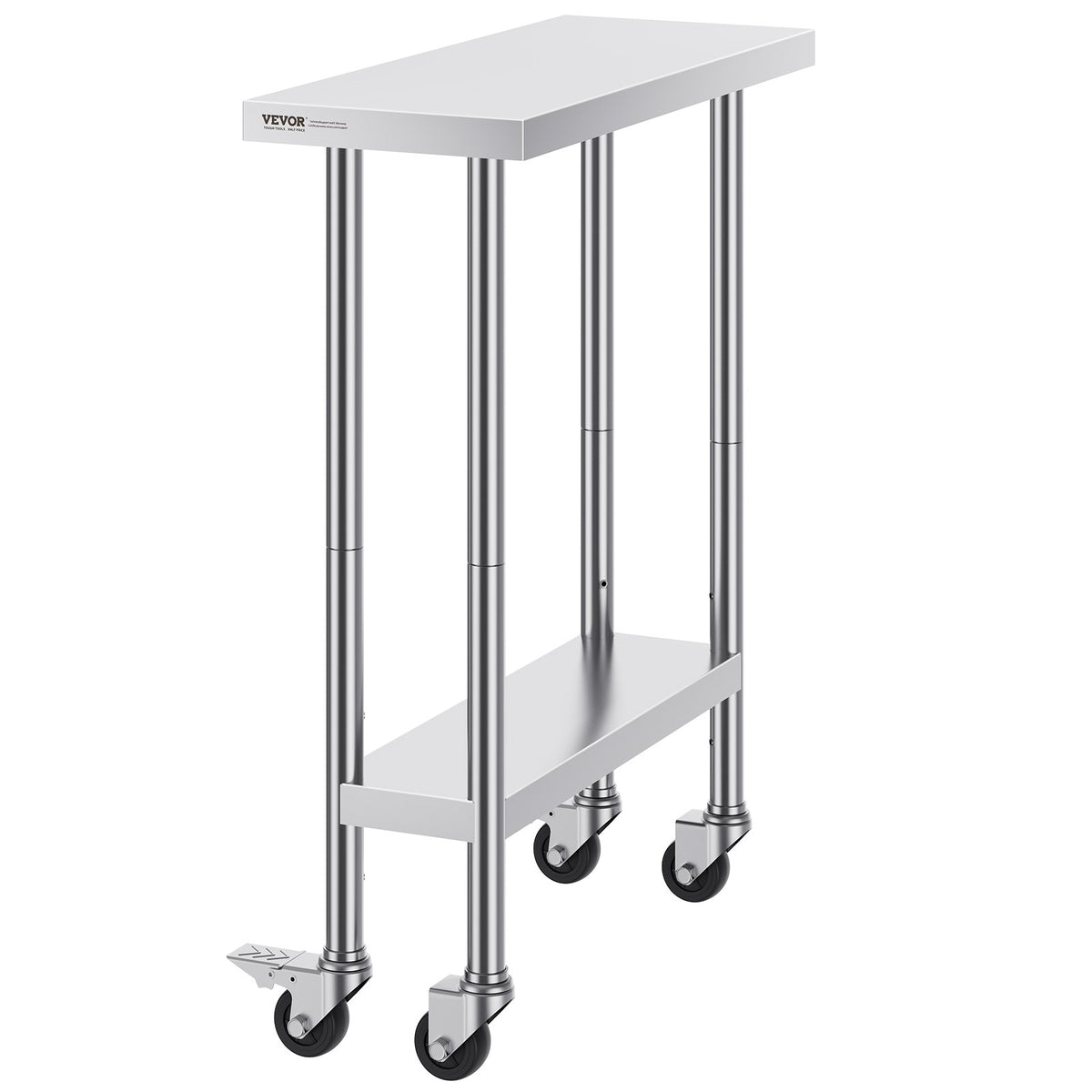 Stainless Steel Work Table | 30x12x38" Food Prep Table with 4 Wheels | Adjustable Height Levels for Commercial Kitchen