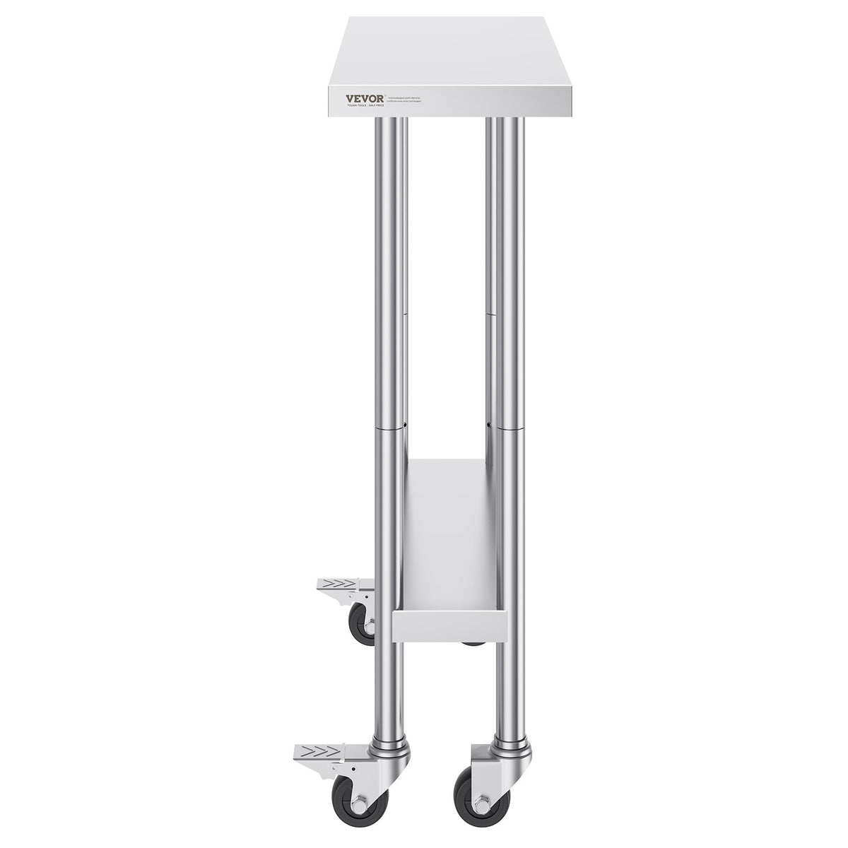 Stainless Steel Work Table | 30x12x38" Food Prep Table with 4 Wheels | Adjustable Height Levels for Commercial Kitchen