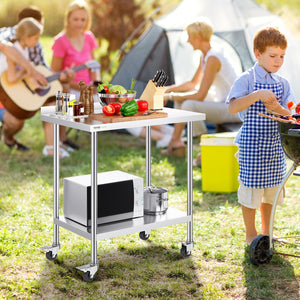 Stainless Steel Work Table 24x36x40 Inch | Commercial Prep Table with Casters & Adjustable Height | For Restaurant, Home & Hotel