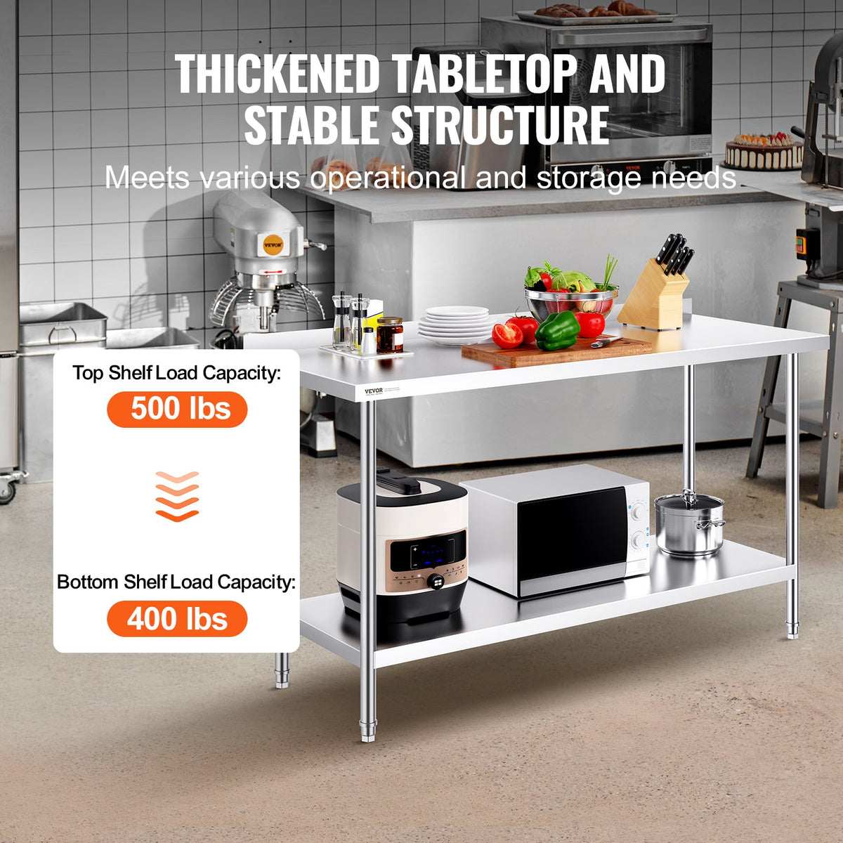 Stainless Steel Work Table 24x60x36 Inch | Commercial Food Prep Table | Heavy Duty Adjustable Height | For Restaurant, Home & Hotel Kitchens