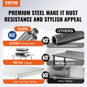 Stainless Steel Prep Table | 30x48x34" Adjustable Height | Commercial Kitchen & Garage Workstation