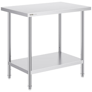 Stainless Steel Prep Table | 24x36x34" Adjustable Height | Commercial Work Table for Kitchen & Garage