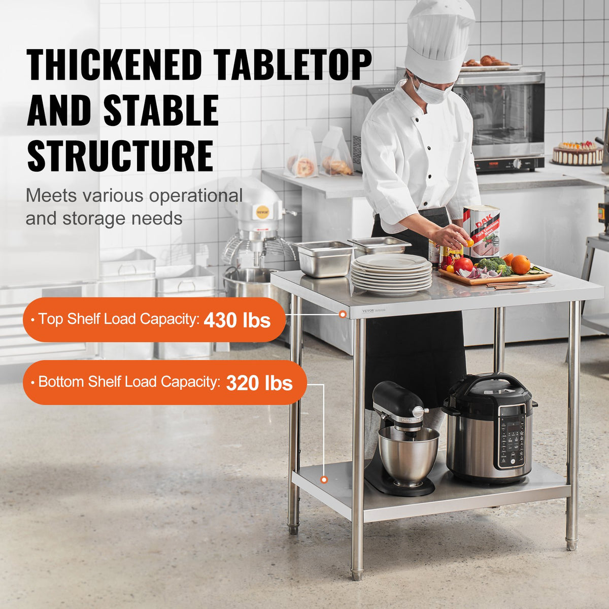 Stainless Steel Prep Table | 24x36x34" Adjustable Height | Commercial Work Table for Kitchen & Garage