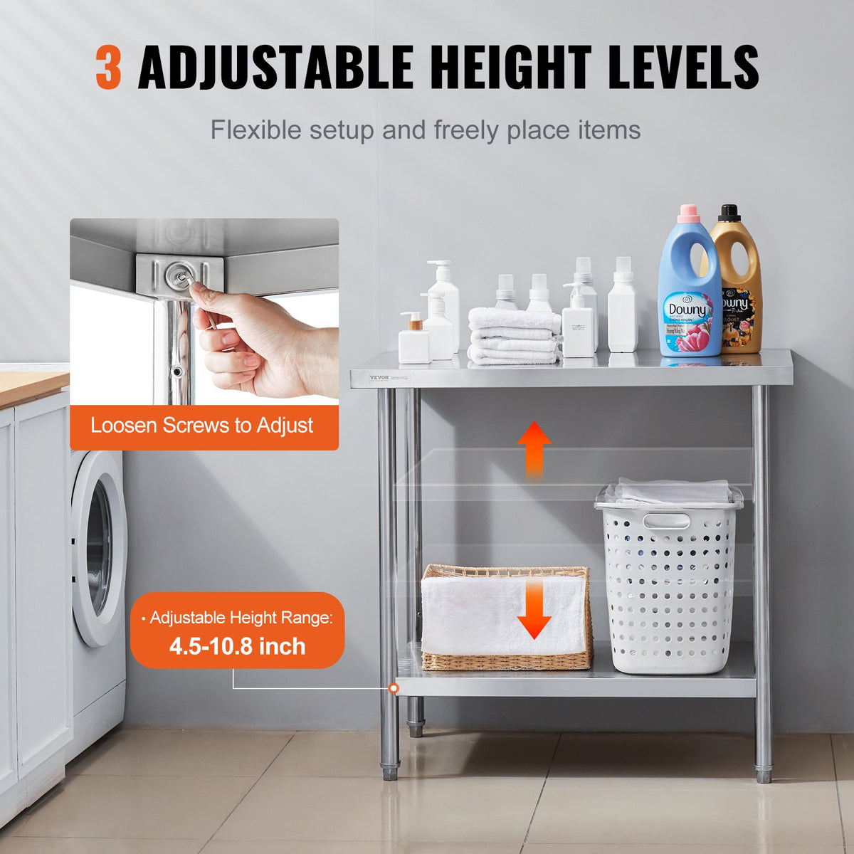 Stainless Steel Prep Table | 24x36x34" Adjustable Height | Commercial Work Table for Kitchen & Garage