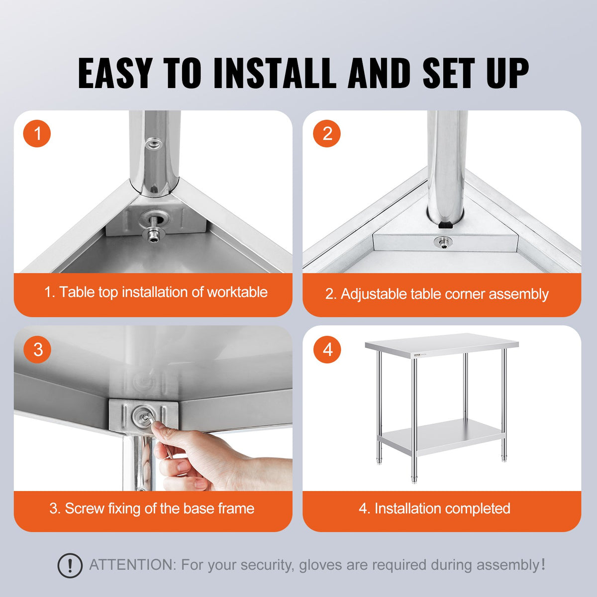 Stainless Steel Prep Table | 24x36x34" Adjustable Height | Commercial Work Table for Kitchen & Garage
