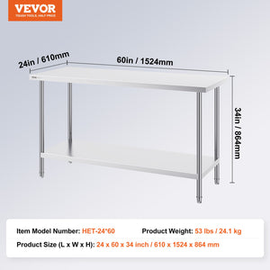 Stainless Steel Work Table | 24x60x34in Commercial Prep Station