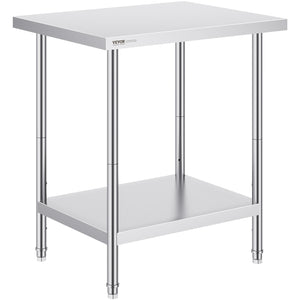 Stainless Steel Prep Table | 24x30x34" Adjustable Height | Heavy Duty Kitchen Workstation
