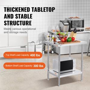 Stainless Steel Prep Table | 24x30x34" Adjustable Height | Heavy Duty Kitchen Workstation