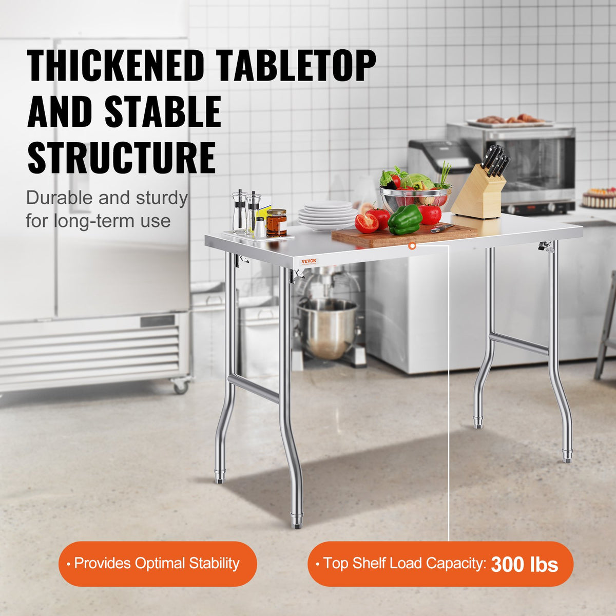 Stainless Steel Kitchen Bench | Folding Commercial Prep Table 1220x610mm