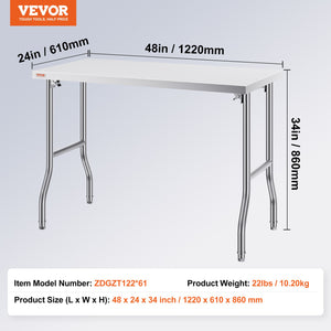 Stainless Steel Kitchen Bench | Folding Commercial Prep Table 1220x610mm