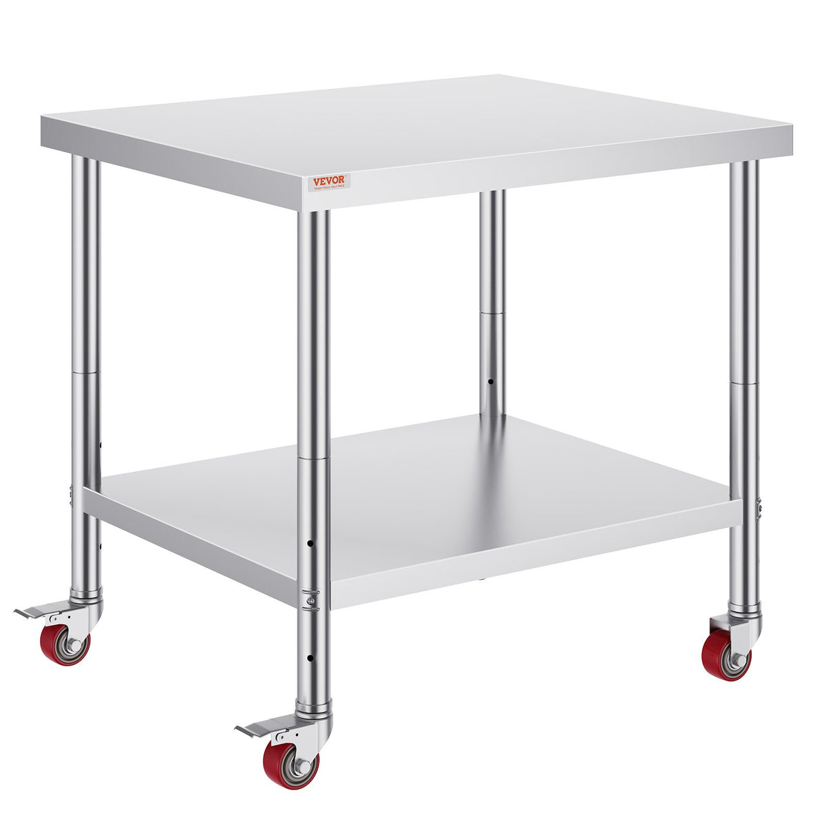 Stainless Steel Work Table | 30x36x34" Commercial Prep Table with Wheels | Adjustable Shelf & Brakes