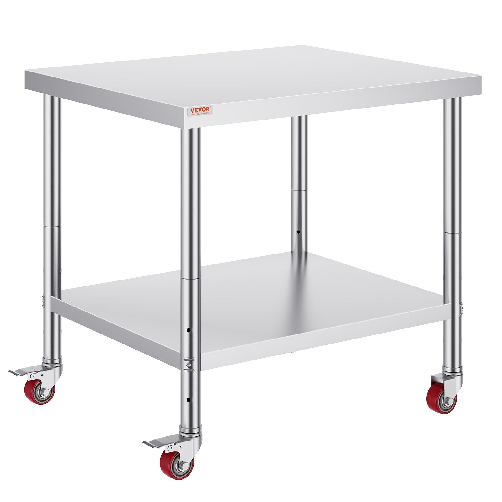 Stainless Steel Work Table | 30x36x34" Commercial Prep Table with Wheels | Adjustable Shelf & Brakes