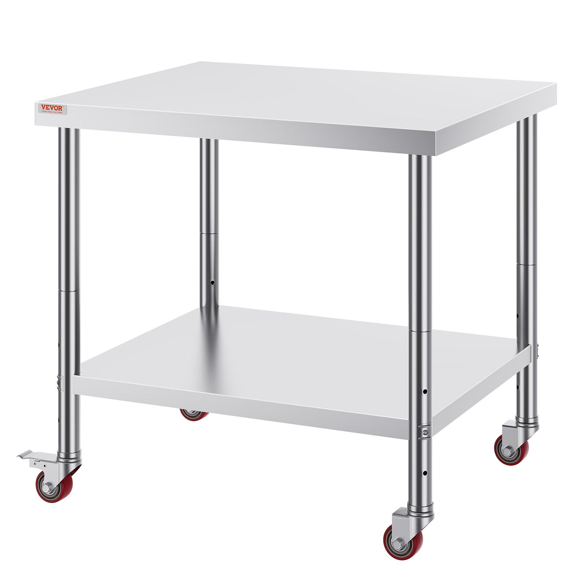 Stainless Steel Work Table | 30x36x34" Commercial Prep Table with Wheels | Adjustable Shelf & Brakes