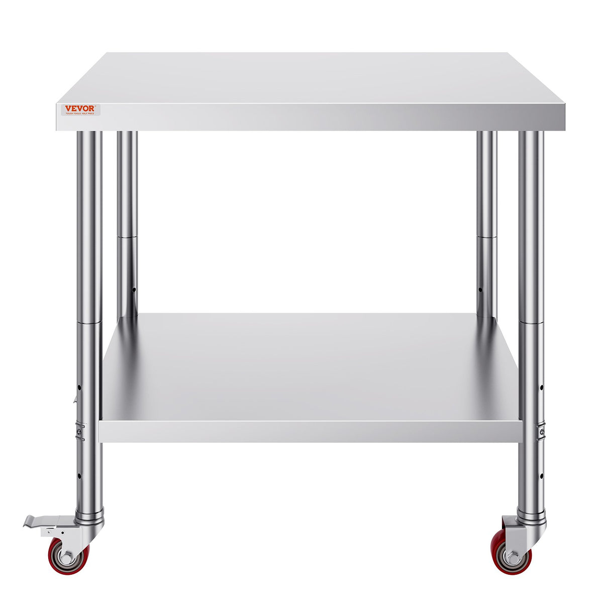 Stainless Steel Work Table | 30x36x34" Commercial Prep Table with Wheels | Adjustable Shelf & Brakes