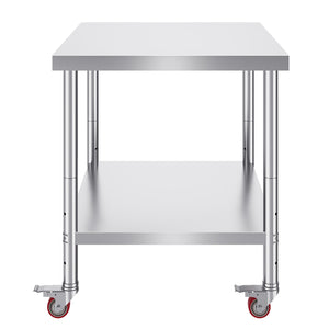 Stainless Steel Work Table | 30x36x34" Commercial Prep Table with Wheels | Adjustable Shelf & Brakes